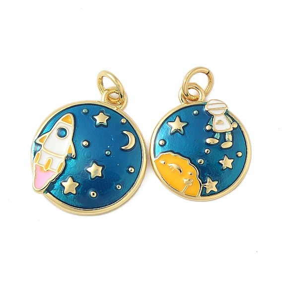 Латунь эмаль подвески, плоский круглый шарм, с целью перехода в кольце, без свинца и без кадмия, долговечный, стойки покрытие, реальный 18 k позолоченный