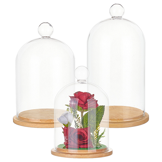 3шт 3 стили стеклянный купол крышка, декоративная витрина, террариум в форме колокольчика с бамбуковым основанием, для подарка своими руками сохраненного цветка