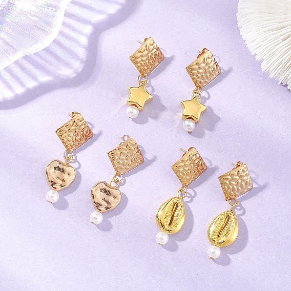 Пластиковые серьги-гвоздики с подвесками в форме ромба CCB, с абс пластиковой имитации жемчужина круглые бусины