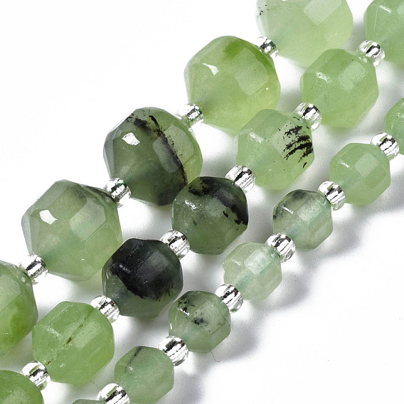 Hilo de abalorios/cuentas de jade natural, imitación prehnita, con granos de la semilla, facetados, polígono