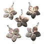Natural Black Lip Shell Pendants, Flower Charms with Platinum Plated Alloy Snap on Bails