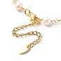 201 Stainless Steel Cross Link Bracelet with Natural Pearl Beaded Chains for Women