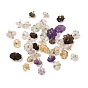 Natural Mixed Stone Carved Pendants, Flower Charms with Brass Loops, Mixed Dyed and Undyed