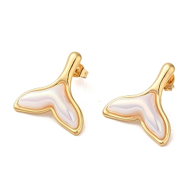 Fishtail Shape 304 Stainless Steel Stud Earrings, Plastic Imitation Pearl Earrings for Women