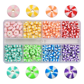 224Pcs 8 Colors Handmade Polymer Clay Beads, for DIY Jewelry Crafts Supplies, Imitation Candy, Flat Round