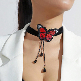 Готический сплав горный хрусталь черный кружевной чокер ожерелья для женщин