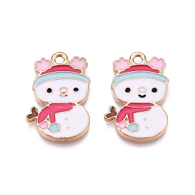 Christmas Theme Rack Plating Alloy Enamel Pendants, Cadmium Free & Lead Free, Light Gold, Snowman Charm