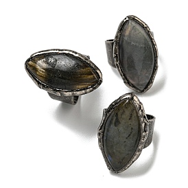 Natural Labradorite Adjustable Rings, with Antique Silver Brass Findings, Jewely for Unisex, Horse Eye