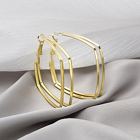 Bold Double-layered Geometric Earrings with Square Clasps and Diamond-shaped Hoops