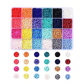 24 Colors Handmade Polymer Clay Beads, Disc/Flat Round, Heishi Beads