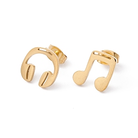 304 Stainless Steel Earphones and Music Notes Asymmetrical Earrings, Stud Earrings for Men Women