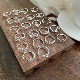 S925 Stainless Steel Cuff Rings for Women, Letter, Silver