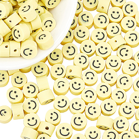 Nbeads Handmade Polymer Clay Beads, Flat Round with Smile Face