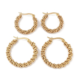 PVD Vacuum Plating 201 Stainless Steel Twist Hoop Earrings, with 304 Stainless Steel Pin