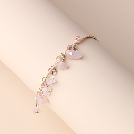 Pink Geometric Anti-Fatigue Tiger Eye Stone and Peach Crystal Woven Bracelet