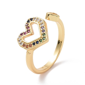 Colorful Cubic Zirconia Heart Open Ring, Brass Jewelry for Women, Cadmium Free & Lead Free