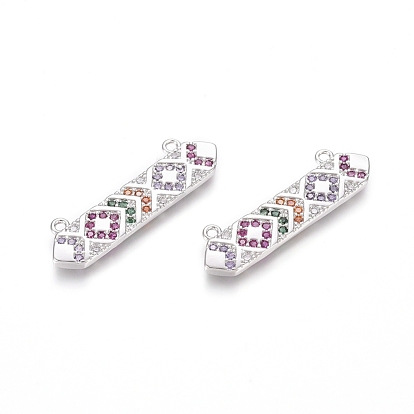 Brass Micro Pave Cubic Zirconia Pendants, Long-Lasting Plated, Polygon, Colorful