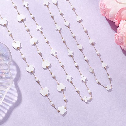 304 Женские ожерелья из нержавеющей стали и натуральной белой ракушки с бабочками в форме креста и сердца, золотые