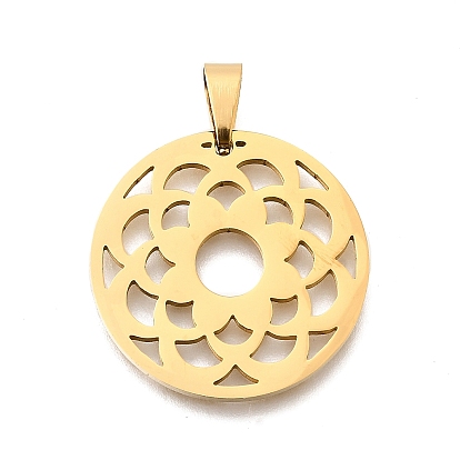 201 подвески из нержавеющей стали, плоская круглая с подвеской в виде цветка, лазерная резка