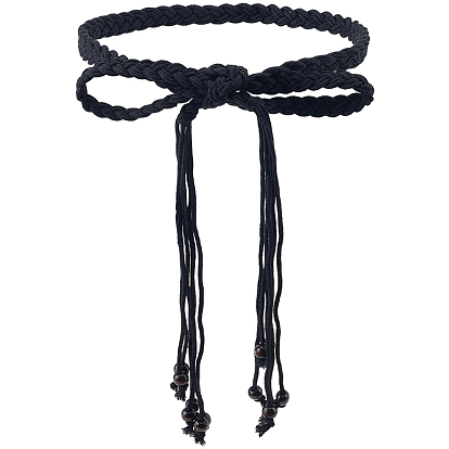 1 шт. плетеные хлопковые шнурки в этническом стиле, Пояса с кисточками и круглыми деревянными бусинами