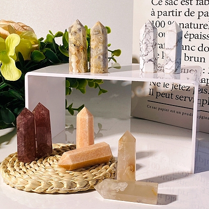 Point Tower Natural Gemstone Healing Stone Wands, for Reiki Chakra Meditation Therapy Decos, Hexagonal Prism