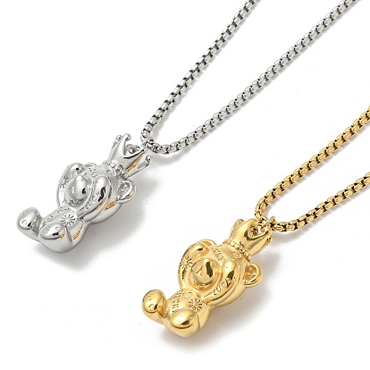 304 Stainless Steel Bear Pendants Necklaces, Box Chain Necklaces for Women