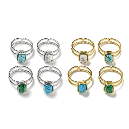 304 открытые манжеты из нержавеющей стали, Прямоугольные кольца на палец из синтетического малахита и бирюзы для женщин и мужчин