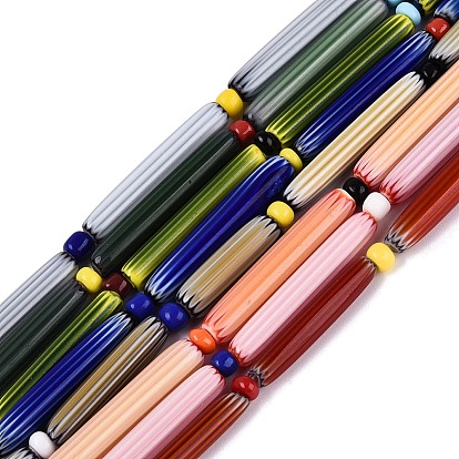 Handmade Millefiori Glass Lampwork Strip Beads Strands, Chevron Beads, Single Flower Design, with Seed Beads
