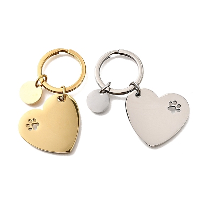 304 брелки из нержавеющей стали, сердце с отпечатками лапы собаки