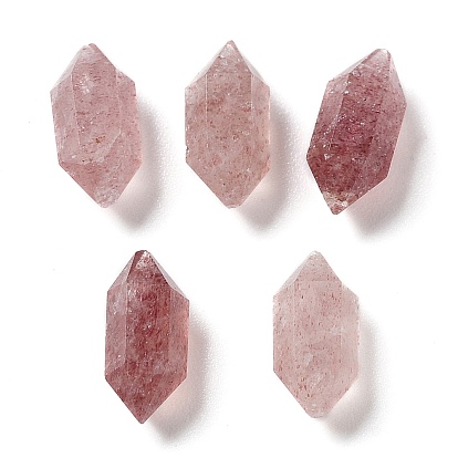 Natural Strawberry Quartz Double Terminated Pointed Beads, No Hole, Faceted, Bullet