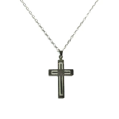 Collier pendentif croix en acier titane, lueur lumineuse dans le noir