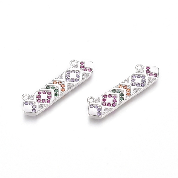 Brass Micro Pave Cubic Zirconia Pendants, Long-Lasting Plated, Polygon, Colorful