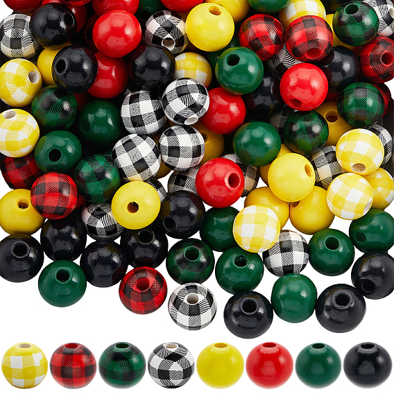 200 шт. 8 стили деревянные бусины на рождественскую тематику, плед бусины, круглые