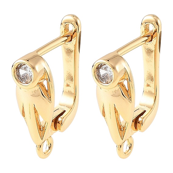 SHEGRACE Brass Micro Pave Cubic Zirconia Hoop Earring Findings, Leaf, with Loop, Cadmium Free & Lead Free & Nickel Free