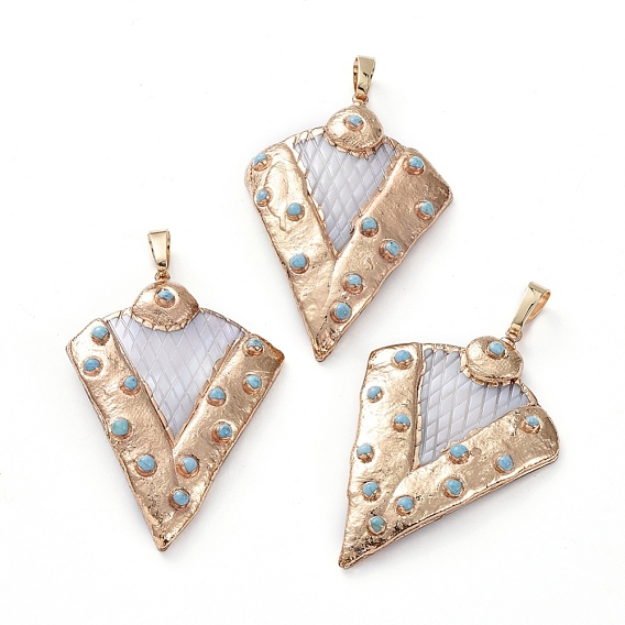 Гальванические подвески, с латунными находками и окрашенной натуральной бирюзой, треугольные