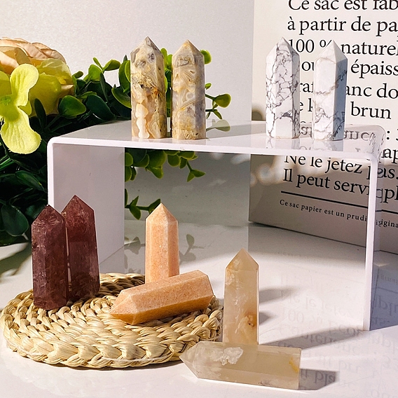 Point Tower Натуральный драгоценный камень Целебные каменные палочки, для рейки чакра медитативная терапия decos, шестиугольная призма