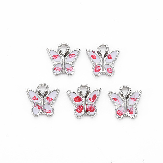 Platinum Alloy Charms, with Enamel, Cadmium Free & Lead Free, Butterfly