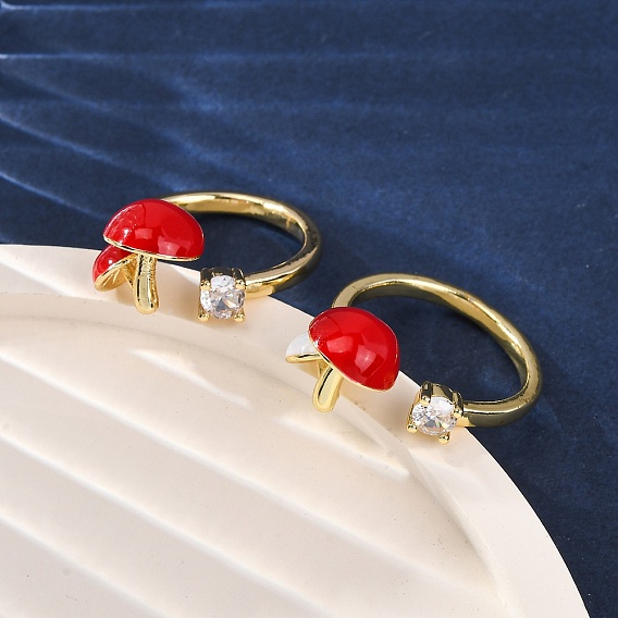 Открытые манжеты из латуни с микропаве и цирконием для женщин, гриб, с эмалью, стойки покрытие, прочное покрытие, без кадмия и без свинца, реальный 18 k позолоченный