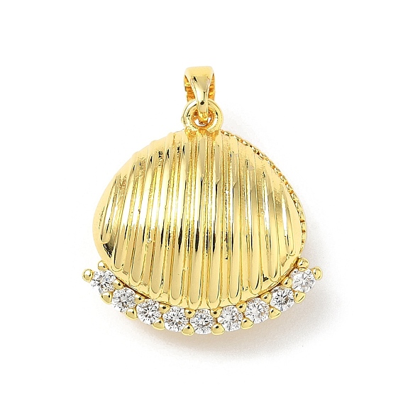 Латунные микро проложить кубического циркония подвески, с пластмассовой жемчужиной abs, подвески в форме ракушек, без свинца и без кадмия, долговечный, стойки покрытие