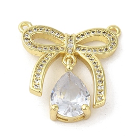 Rack Plating Brass Micro Pave Cubic Zirconia Pendants, Bowknot, Long-Lasting Plated, Cadmium Free & Lead Free
