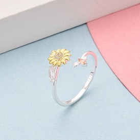 925 открытые манжеты из стерлингового серебра с микропаве из кубических цирконий для женщин, цветок, с печатью s925