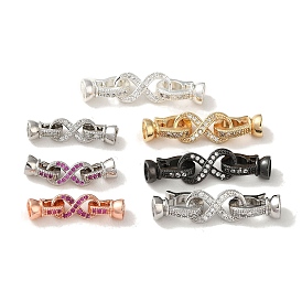 Rack Plating Brass Pave Clear Cubic Zirconia Fold Over Clasps, Long-Lasting Plated, Cadmium Free & Lead Free, Infinity