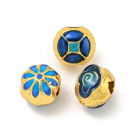 Rack Plating Brass Enamel Beads, Long-Lasting Plated, Cadmium Free & Lead Free, Real 18K Gold Plated, Flat Round