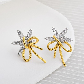 Bowknot Brass Micro Pave Cubic Zirconia Stud Earrings for Women