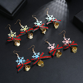 Colorful Snowflake Bow Bell Earrings for Women's Fashion Christmas Accessories