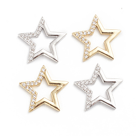 Brass Micro Pave Clear Cubic Zirconia Pendants, Star