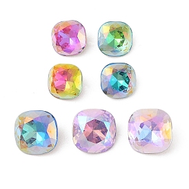 Glass Rhinestone Cabochons, Flat Back & Back Plated, Faceted, Square