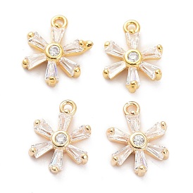 Messing Micro Pave klar Cubic Zirkonia Charms Anhänger, langlebig überzogen, Blume