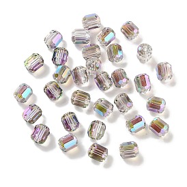 Electroplate Column Glass Beads, Half Rainbow Plated, Faceted