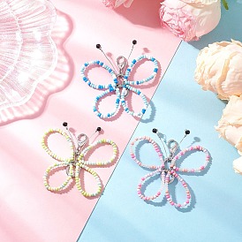 3шт. стеклянные бусины бабочка подвеска украшения, с карабин-лобстерами 